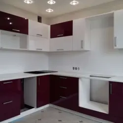 White burgundy kitchen in the interior