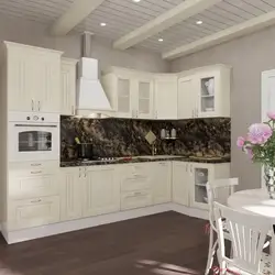 White kitchen with brown countertop photo in the interior