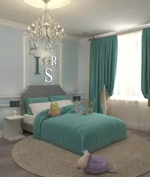 Combination with turquoise color in the bedroom interior photo