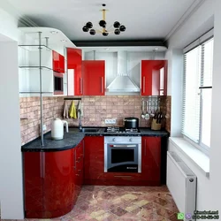Red interior of a small kitchen