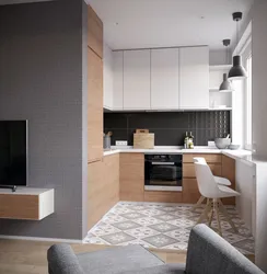 Interior design of a one-room apartment kitchen photo