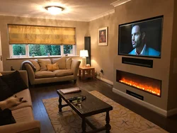 Electric fireplace in the bedroom interior photo