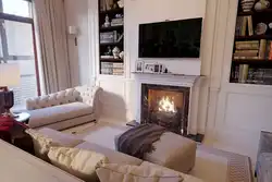 Electric fireplace in the bedroom interior photo