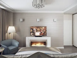 Electric fireplace in the bedroom interior photo