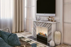 Electric fireplace in the bedroom interior photo