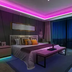 LED strip on the ceiling in the bedroom photo