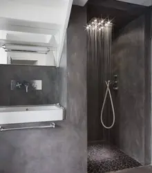 Gray bathroom design with shower