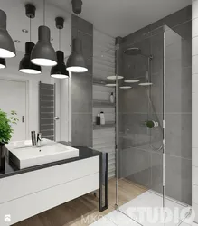 Gray bathroom design with shower