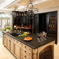 Ошхона Бо Тарҳи Дохилии Countertop Сиёҳ