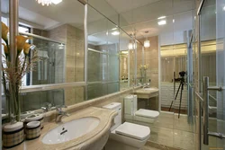 Bathroom design with wall-to-wall mirror