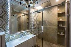 Bathroom design with wall-to-wall mirror