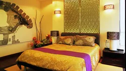 Gold color in the bedroom interior