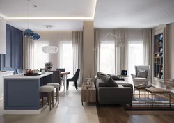 Design white blue kitchen living room