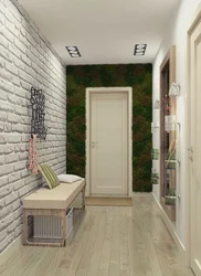 Hallway with decorative stone and wallpaper photo