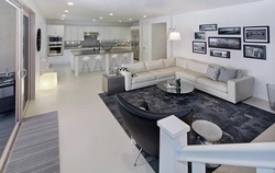 Interior kitchen living room sofa white
