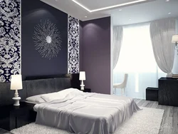 Інтэр'ер цёмнай спальні з белымі шпалерамі