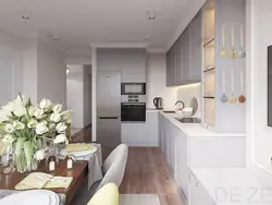 Kitchen design living room 13 sq m with sofa