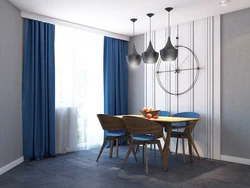 Blue Curtains In The Kitchen Interior Photo