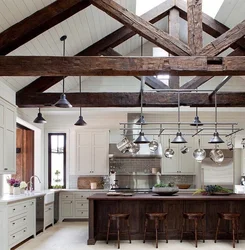 Kitchen design with wooden beams