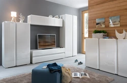 White glossy living room interior