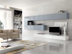 White glossy living room interior