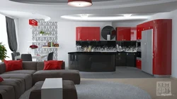 Тарҳи меҳмонхона бо ошхона сурх