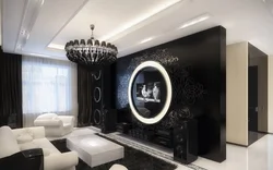 Living Room Design With Black Wallpaper