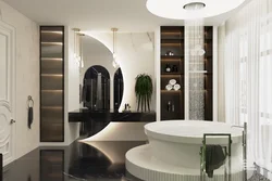 Bathroom with round mirror design