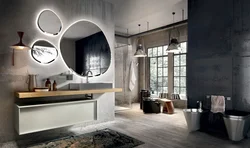 Bathroom With Round Mirror Design