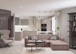 Interiors of living rooms with kitchen 4 by 8