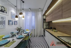 Тарҳи ошхона 11m2 росткунҷаест, ки бо балкон