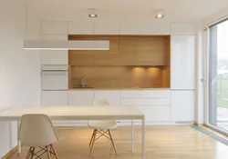 Three-level kitchens with a ceiling photo in the interior