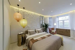 Suspended ceiling in the bedroom without a chandelier design
