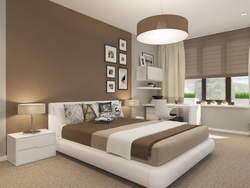Light brown wallpaper in the bedroom interior