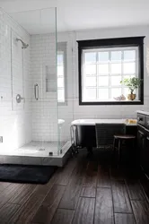 Bathroom Design With Dark Floors And Light Walls