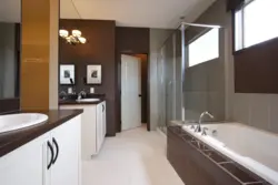 Bathroom Design With Dark Floors And Light Walls