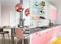 Color combination gray and pink in the kitchen interior