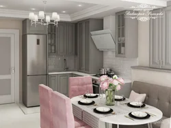 Color combination gray and pink in the kitchen interior
