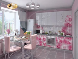 Pink gray kitchen in the interior photo