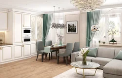 Living room kitchen design in modern classic style