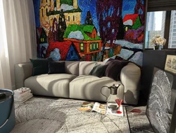 Carpet on the wall in a modern interior in the living room photo