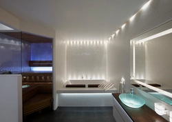 Illuminated ceiling in the bathroom photo in