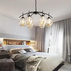 Chandeliers and lamps in the bedroom interior