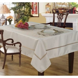 Modern tablecloth on the kitchen table photo