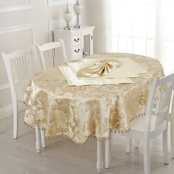 Modern tablecloth on the kitchen table photo