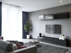 Kitchen living room in gray tones in a modern style photo