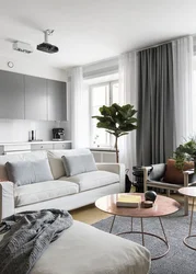 Kitchen living room in gray tones in a modern style photo