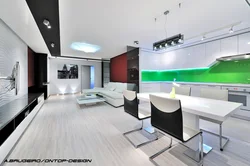 Living room kitchen design in a high-tech house
