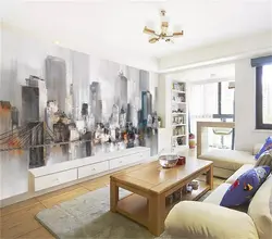 Müasir üslubda fotoşəkildə oturma otağının divarındakı freska