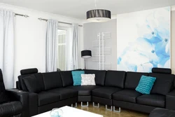 Living Room Design Photo With Black Sofa